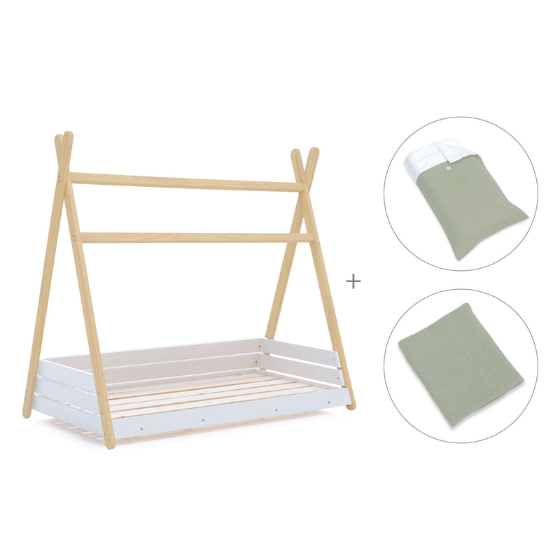 Letto Montessori legno 90x200 cm con tessile verde · Homy Life XL