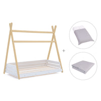 Letto junior Montessori legno 90x200 cm con tessile Carezza · Homy Life XL