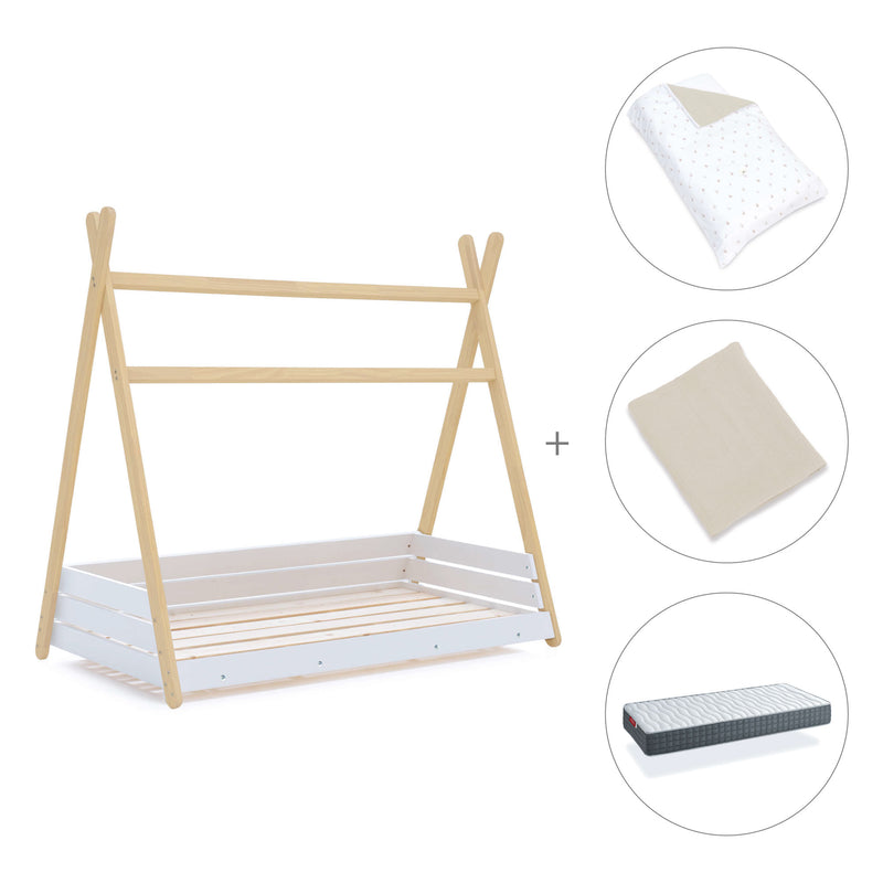 Letto Montessori legno 90x200 cm con tessile beige · Homy Life XL