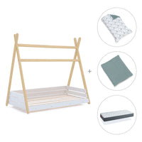 Letto Montessori legno 90x200 cm con tessile verde eucalipto · Homy Life XL