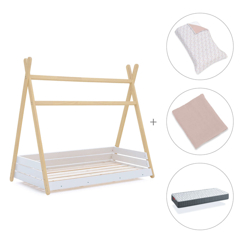 Letto Montessori legno 90x200 cm con tessile rosa · Homy Life XL