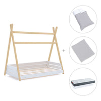Letto Montessori legno 90x200 cm con tessile grigio · Homy Life XL