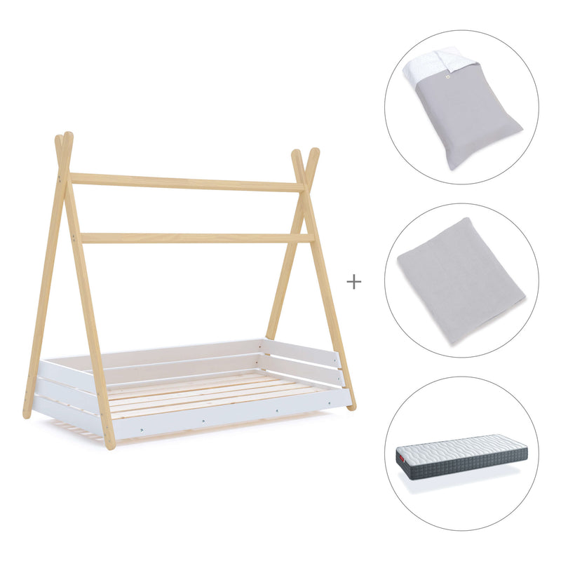Letto Montessori legno 90x200 cm con tessile grigio · Homy Life XL