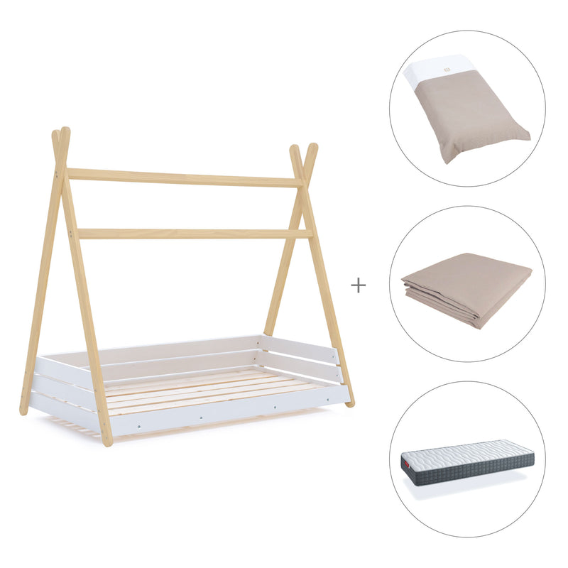 Letto junior Montessori legno 90x200 cm con tessile Arena · Homy Life XL