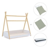 Letto Montessori legno 90x200 cm con tessile verde · Homy Life XL