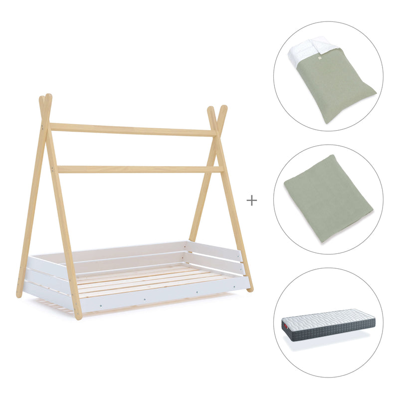 Letto Montessori legno 90x200 cm con tessile verde · Homy Life XL