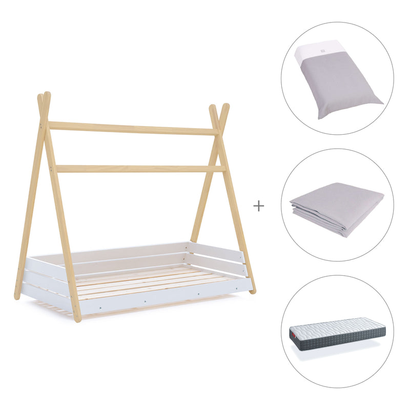 Letto junior Montessori legno 90x200 cm con tessile Carezza · Homy Life XL