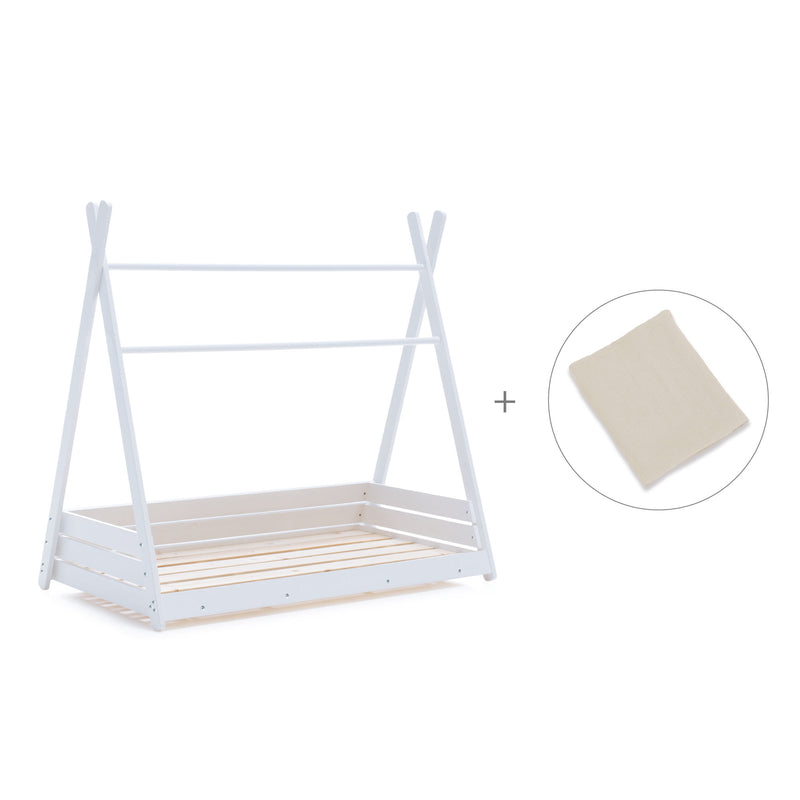 Letto Montessori bianco 90x200 cm con tessile beige · Homy XL