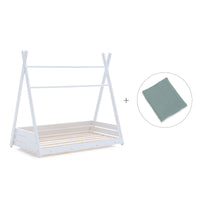 Letto Montessori bianco 90x200 cm con tessile verde eucalipto · Homy XL