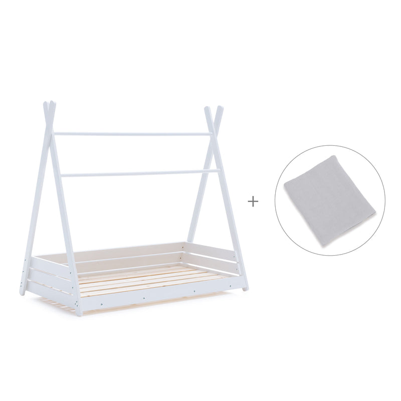 Letto Montessori bianco 90x200 cm con tessile grigio · Homy XL