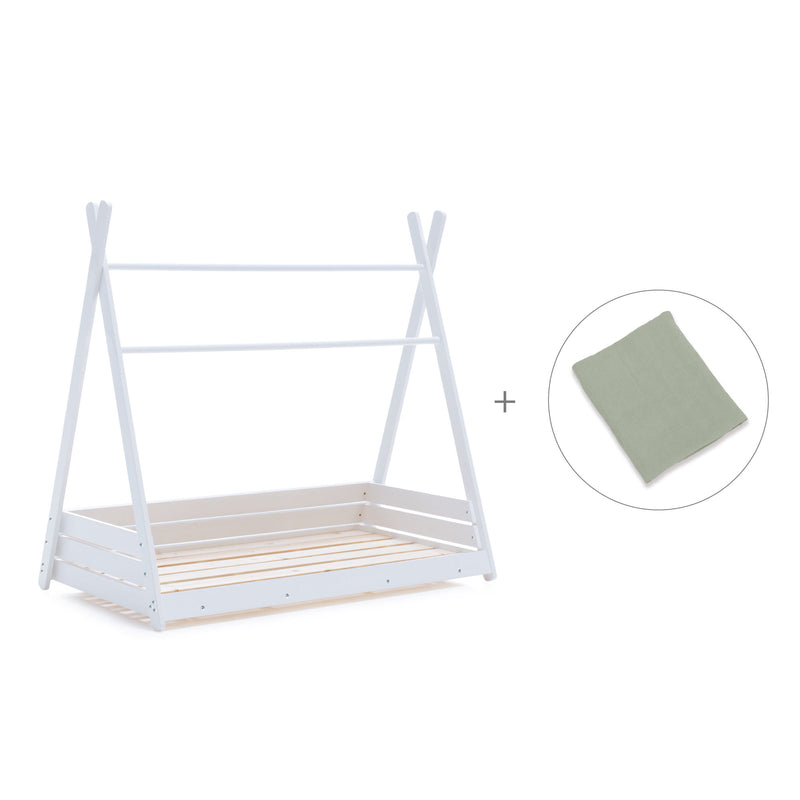 Letto Montessori bianco 90x200 cm con tessile verde · Homy XL