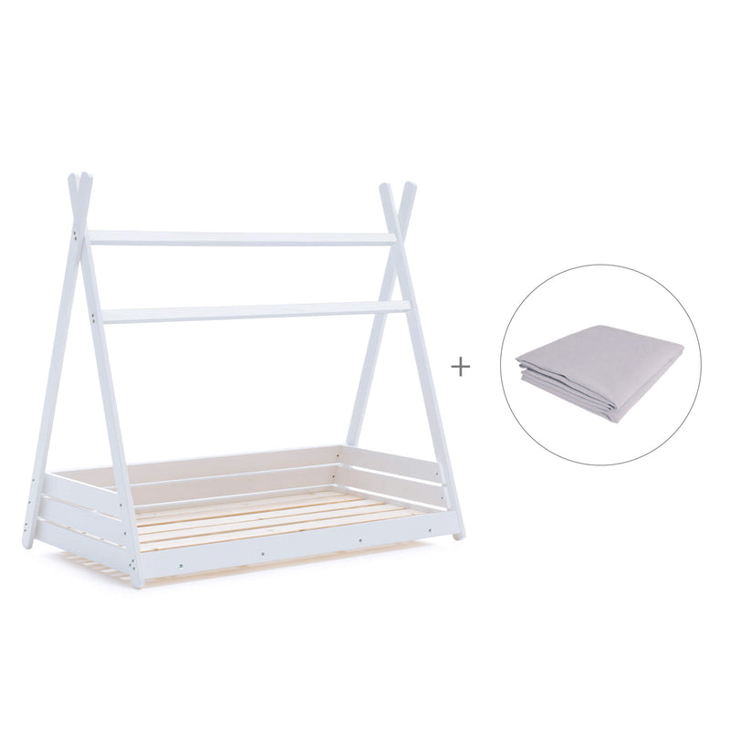 Letto Montessori a casetta 90x200 cm bianco con tessile Carezza · Homy XL