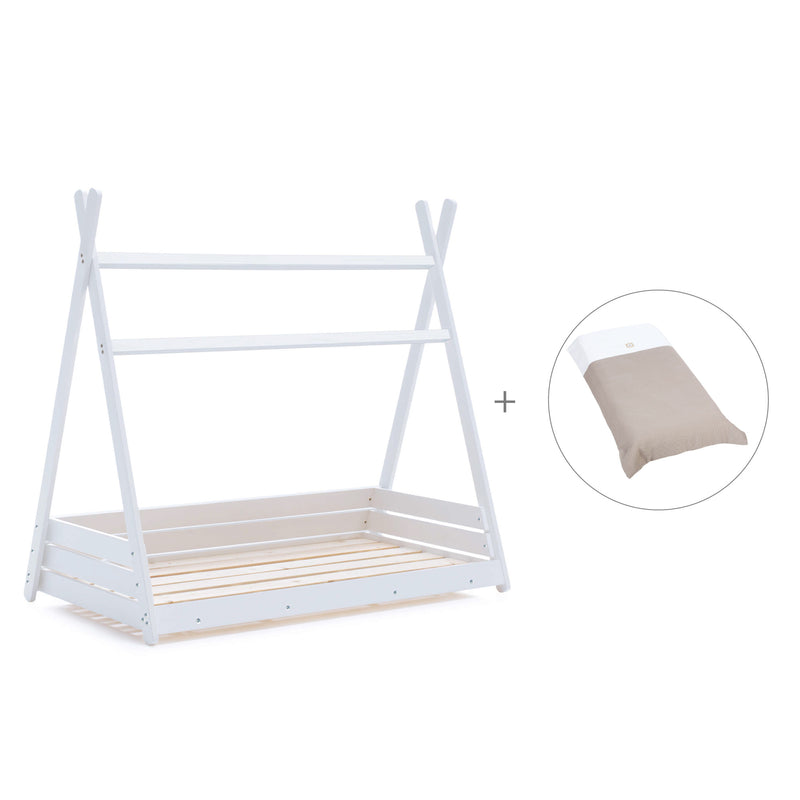 Letto Montessori a casetta 90x200 cm bianco con tessile Arena · Homy XL