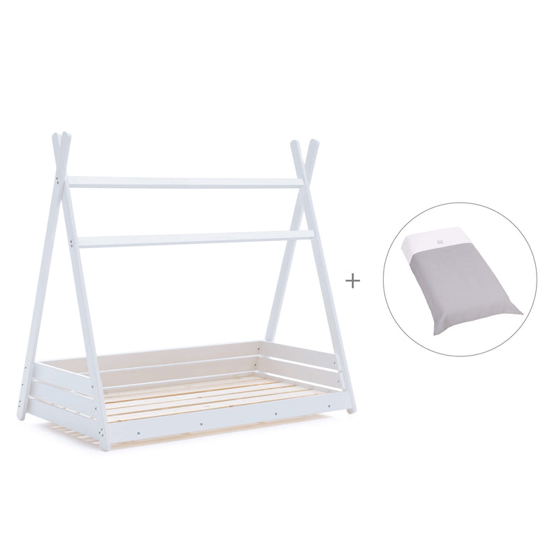 Letto Montessori a casetta 90x200 cm bianco con tessile Carezza · Homy XL