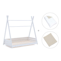 Letto Montessori bianco 90x200 cm con tessile beige · Homy XL
