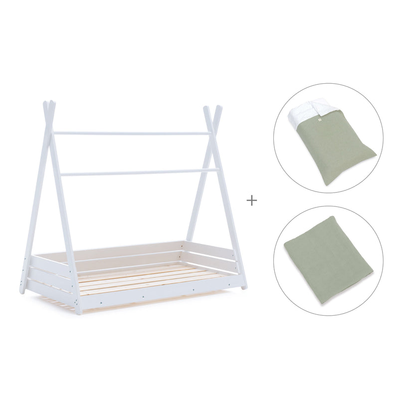 Letto Montessori bianco 90x200 cm con tessile verde · Homy XL