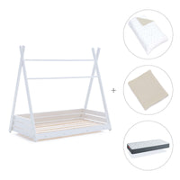 Letto Montessori bianco 90x200 cm con tessile beige · Homy XL