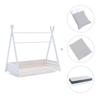 Letto Montessori bianco 90x200 cm con tessile grigio · Homy XL