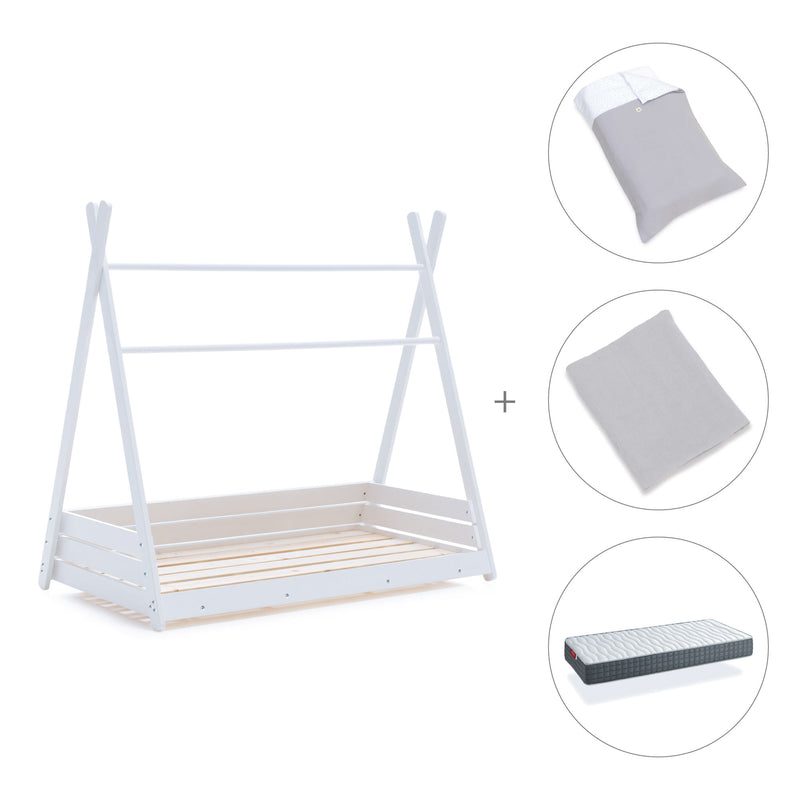 Letto Montessori bianco 90x200 cm con tessile grigio · Homy XL