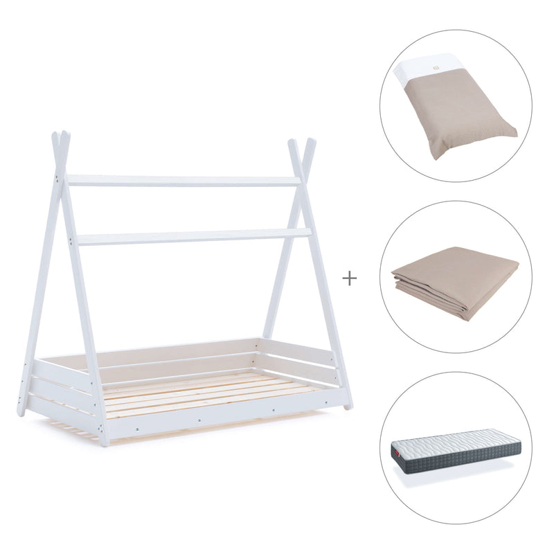 Letto Montessori a casetta 90x200 cm bianco con tessile Arena · Homy XL