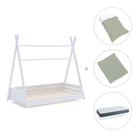 Letto Montessori bianco 90x200 cm con tessile verde · Homy XL