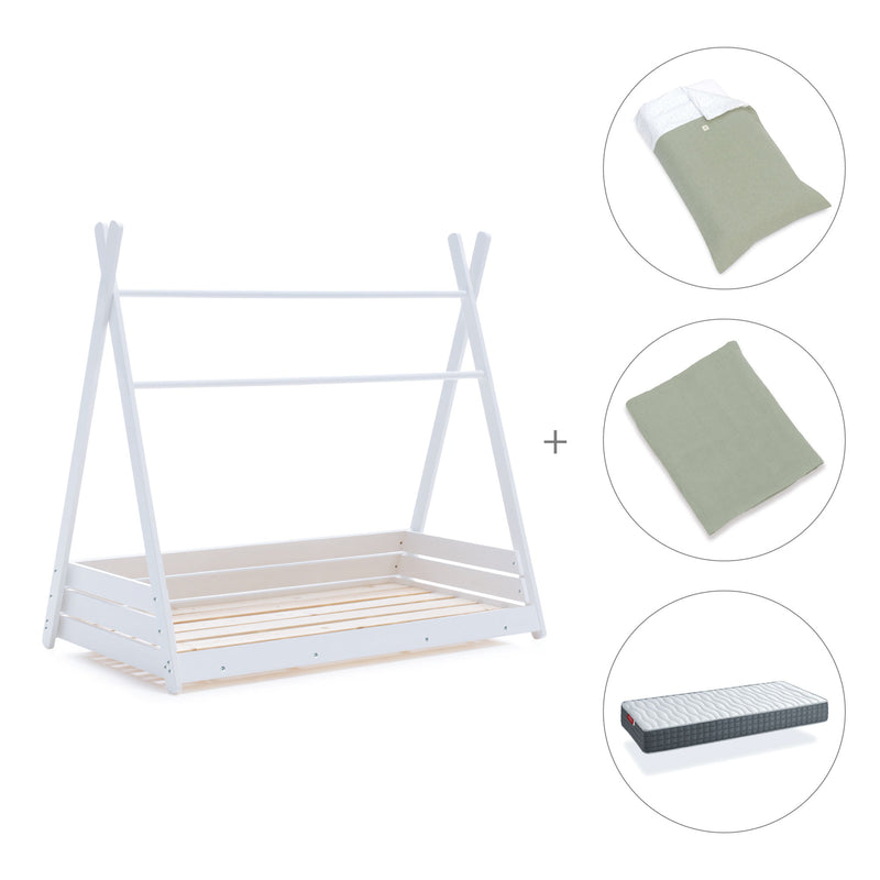 Letto Montessori bianco 90x200 cm con tessile verde · Homy XL
