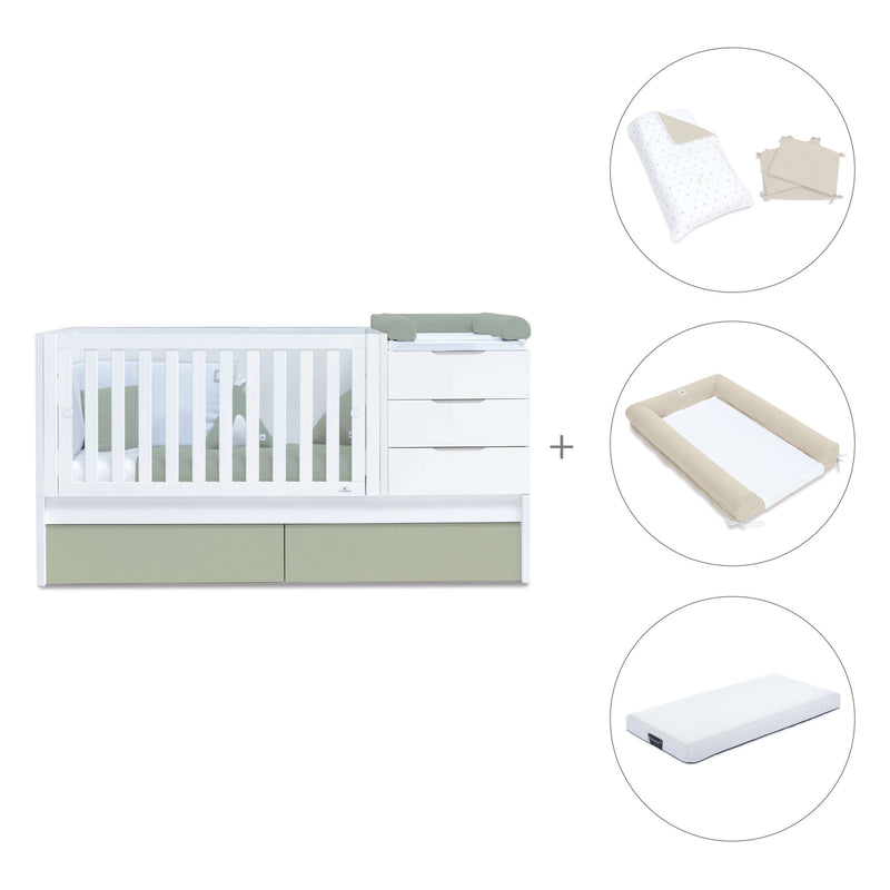 Lettino trasformabile 70x140 cm bianco/verde oliva · Sero More K546-M7756