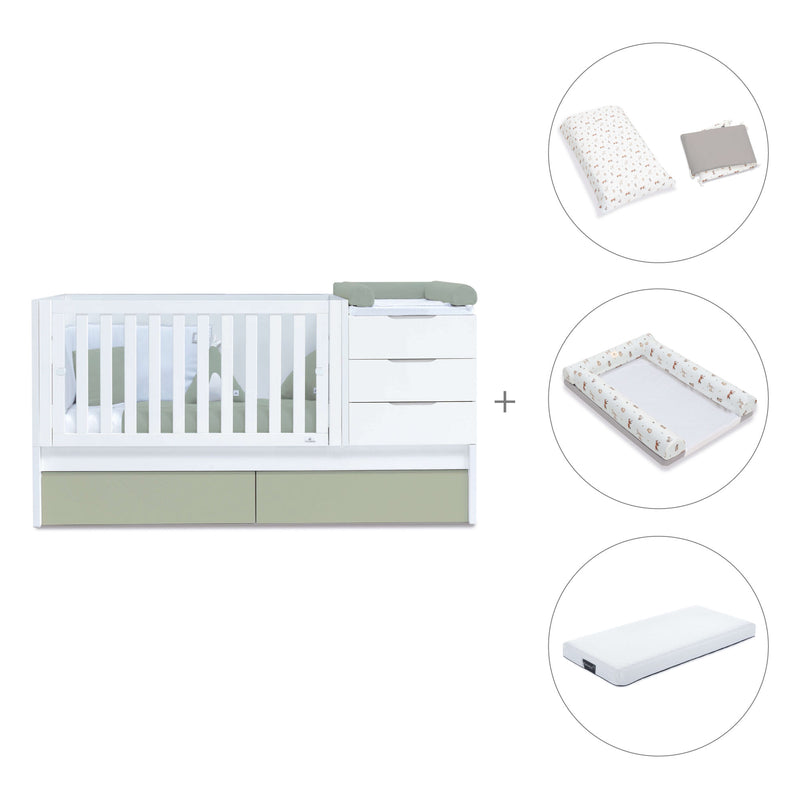 Lettino trasformabile 70x140 cm bianco/verde oliva · Sero More K546-M7756