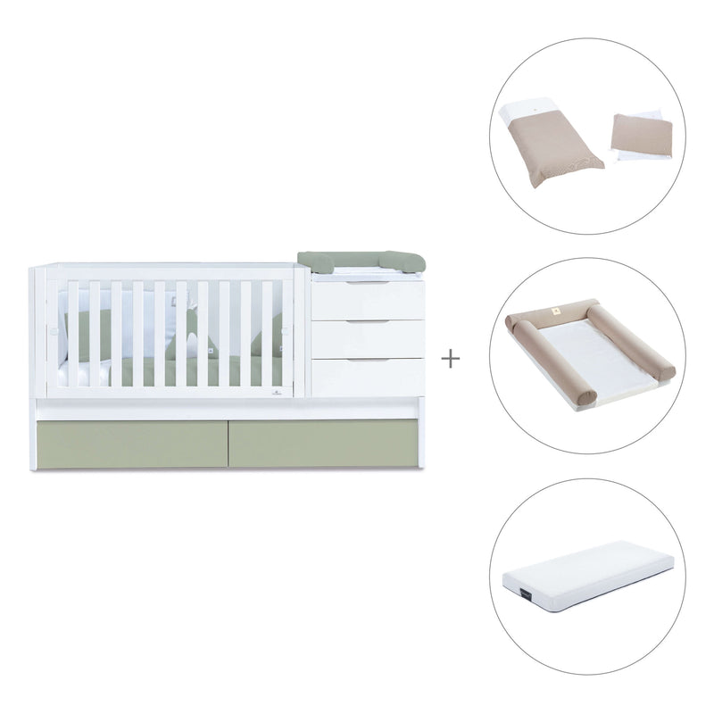 Lettino trasformabile 70x140 cm bianco/verde oliva · Sero More K546-M7756