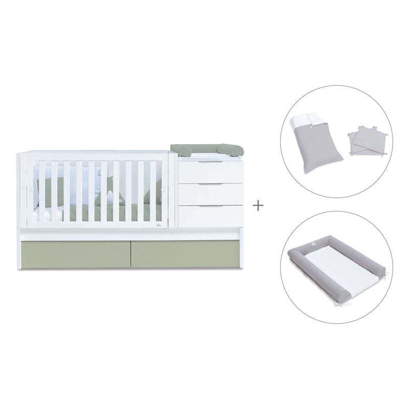 Lettino trasformabile 70x140 cm bianco/verde oliva · Sero More K546-M7756