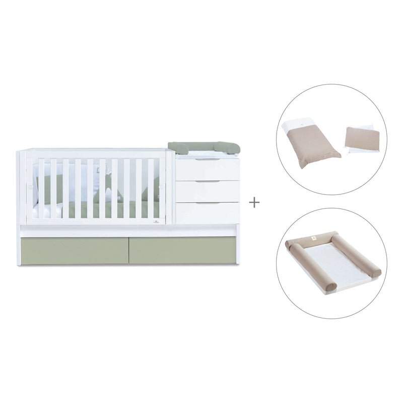 Lettino trasformabile 70x140 cm bianco/verde oliva · Sero More K546-M7756