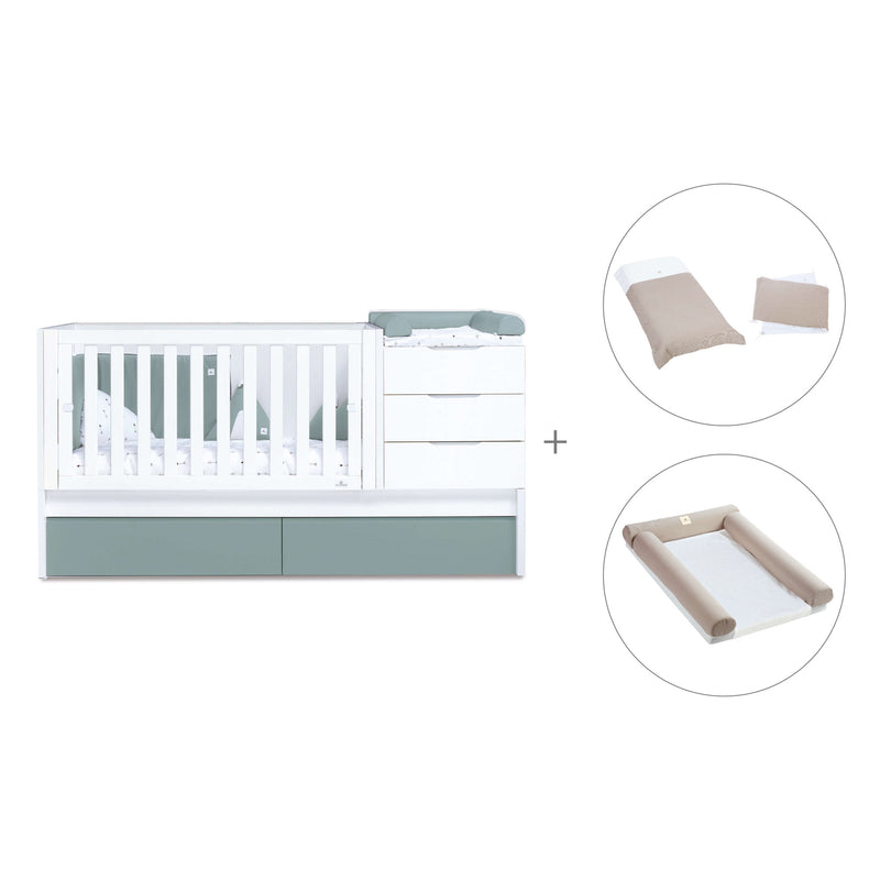 Lettino trasformabile 70x140 cm bianco/eucalipto · Sero More Eucalyptus K546-M7757