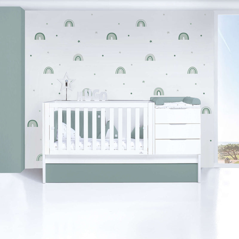 Lettino trasformabile 70x140 cm bianco/eucalipto · Sero More Eucalyptus K546-M7757