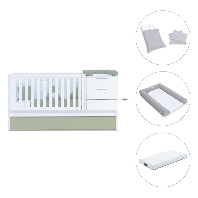 Lettino trasformabile 70x140 cm bianco/verde oliva · Sero More K546-M7756