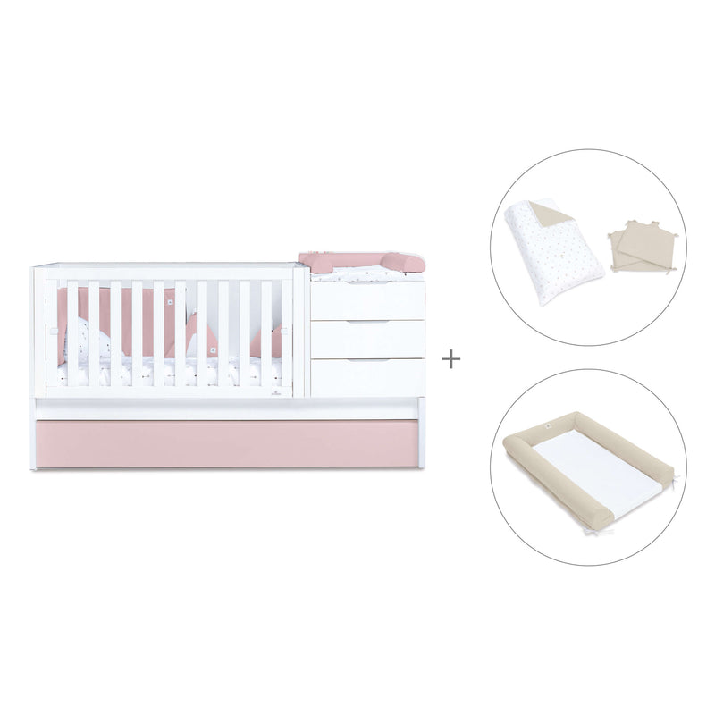 Lettino trasformabile 70x140 cm bianco/rosa chiaro · Sero More Flamingo K546-M7742