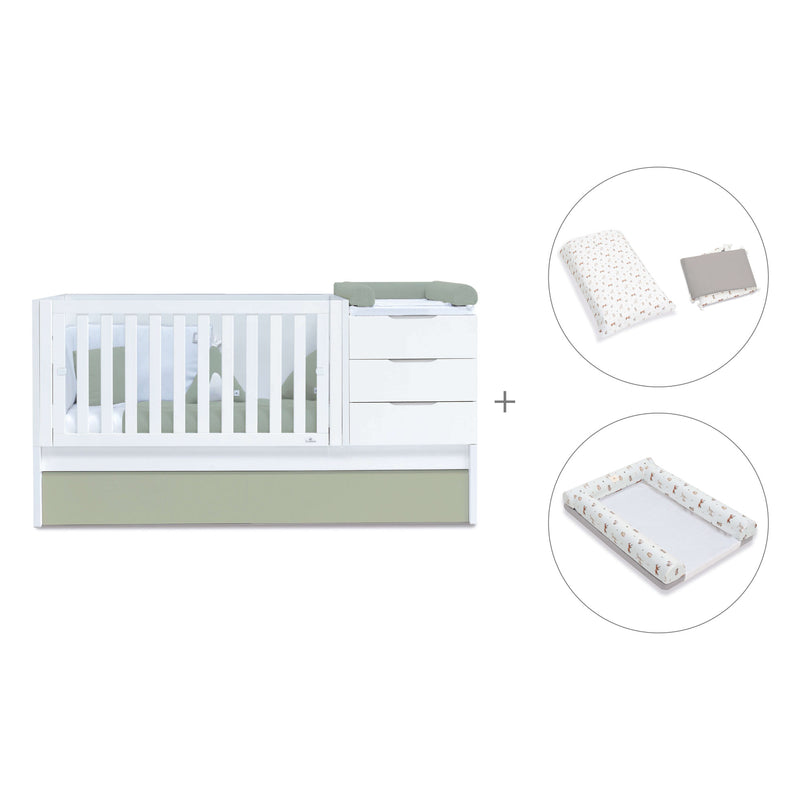 Lettino trasformabile 70x140 cm bianco/verde oliva · Sero More K546-M7756