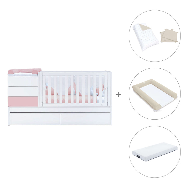 Lettino trasformabile 70x140 cm bianco/rosa chiaro · Sero Kubo Flamingo K551-M7742