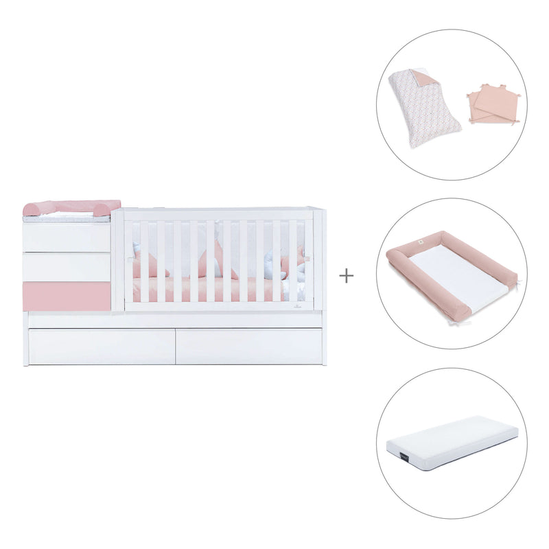 Lettino trasformabile 70x140 cm bianco/rosa chiaro · Sero Kubo Flamingo K551-M7742