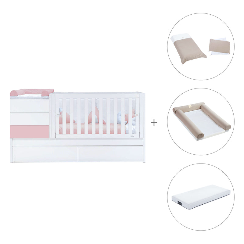 Lettino trasformabile 70x140 cm bianco/rosa chiaro · Sero Kubo Flamingo K551-M7742