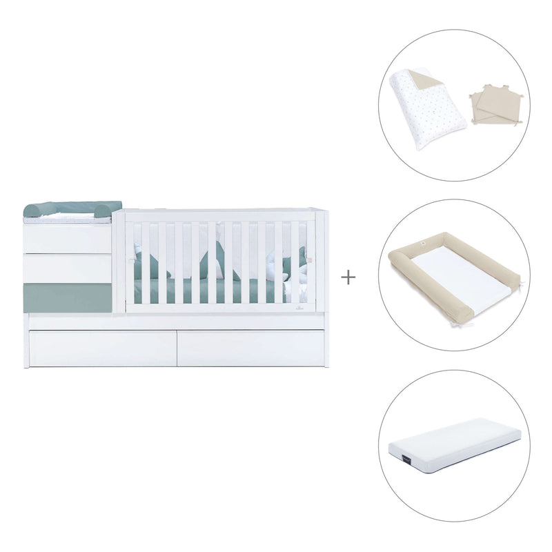 Lettino trasformabile 70x140 cm bianco/eucalipto · Sero Kubo Eucalyptus K551-M7757