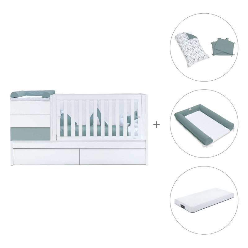 Lettino trasformabile 70x140 cm bianco/eucalipto · Sero Kubo Eucalyptus K551-M7757