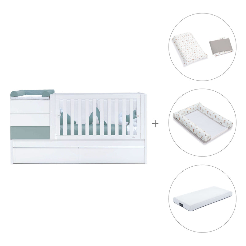 Lettino trasformabile 70x140 cm bianco/eucalipto · Sero Kubo Eucalyptus K551-M7757