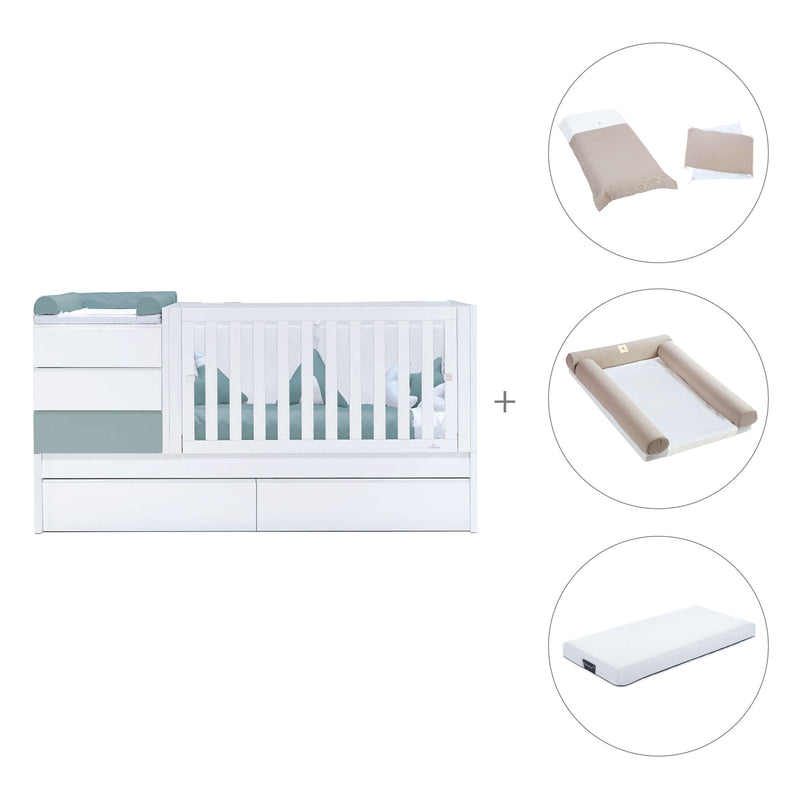 Lettino trasformabile 70x140 cm bianco/eucalipto · Sero Kubo Eucalyptus K551-M7757