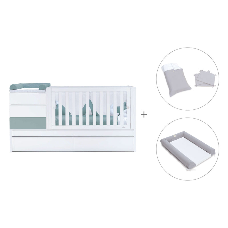 Lettino trasformabile 70x140 cm bianco/eucalipto · Sero Kubo Eucalyptus K551-M7757