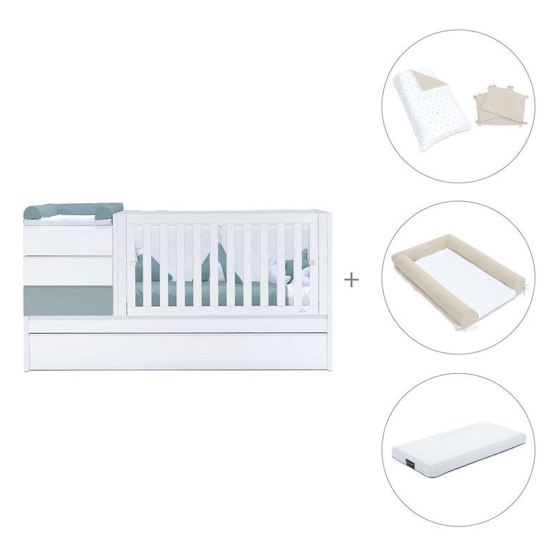 Lettino trasformabile 70x140 cm bianco/eucalipto · Sero Kubo Eucalyptus K551-M7757