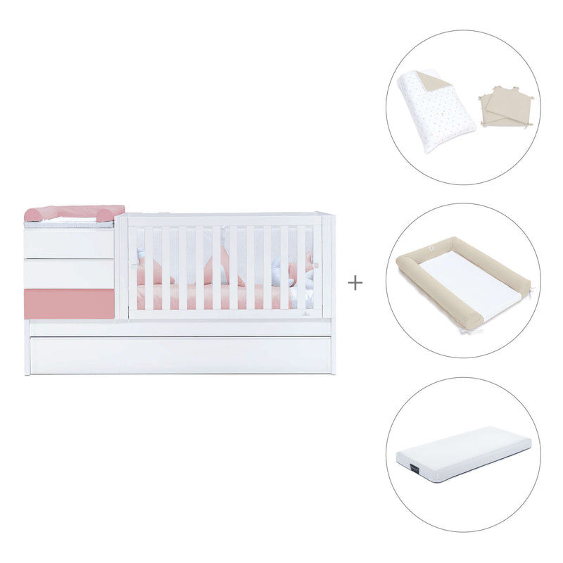 Lettino trasformabile 70x140 cm bianco/rosa · Sero Kubo Quarzo K551-M7759