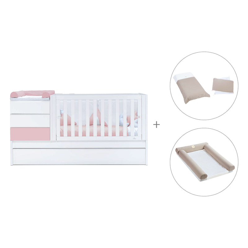 Lettino trasformabile 70x140 cm bianco/rosa chiaro · Sero Kubo Flamingo K551-M7742