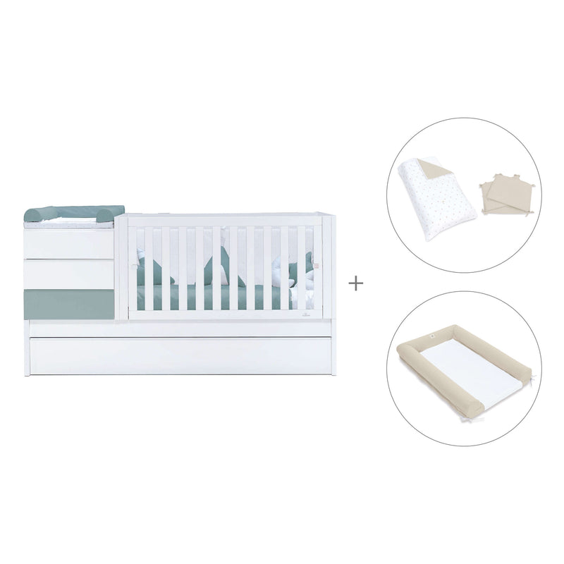 Lettino trasformabile 70x140 cm bianco/eucalipto · Sero Kubo Eucalyptus K551-M7757