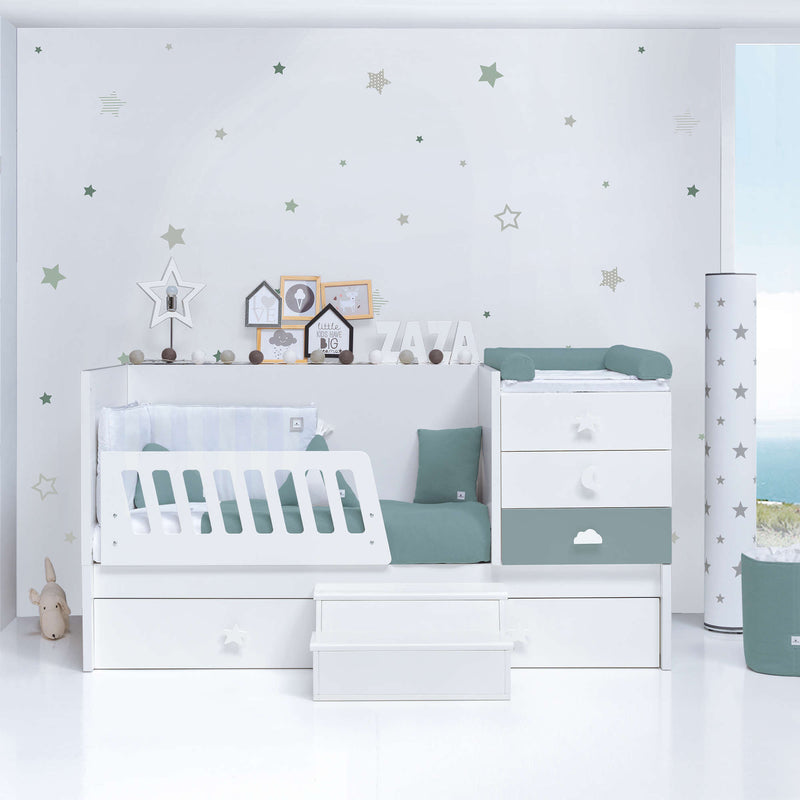 Lettino trasformabile 70x140 cm bianco/eucalipto · Sero Bubble Eucalyptus K554-M7757