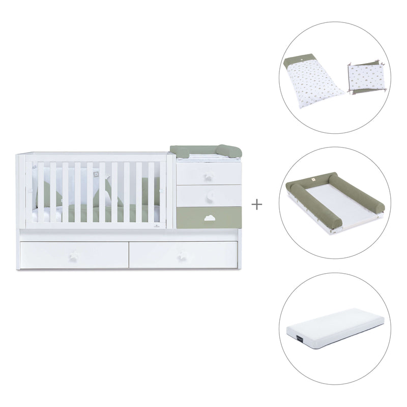 Lettino trasformabile 70x140 cm bianco/verde-oliva · Sero Bubble Erba K554-M7756